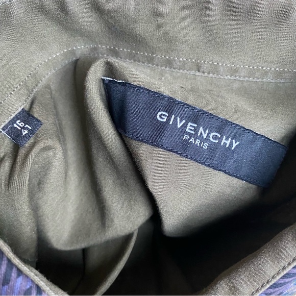 Givenchy Paris Plaid Sleeve Designer Button Up Olive Green Shirt Medium - Picture 14 of 16